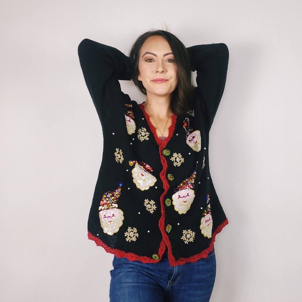 Vintage Santa Claus Sequin Sweater Cardigan